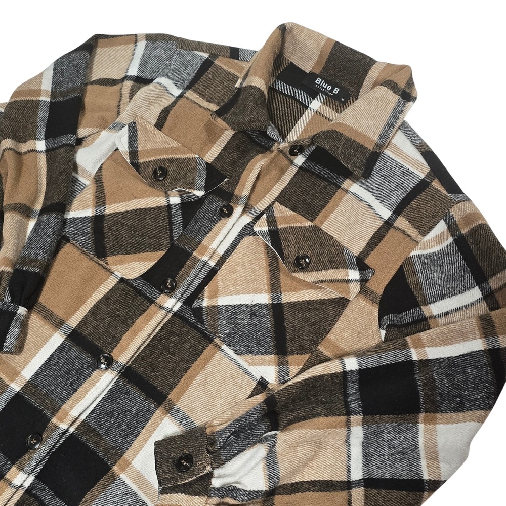 Blue B Collection‎ Women's Beige Plaid Flannel Shacket Duster Medium